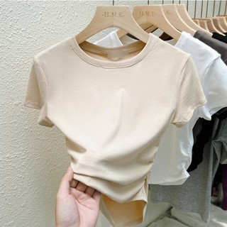 Áo Thun Nữ Cổ Tròn Vạt Bầu Nhún Eo Trơn Màu Dáng Ôm Thời Trang Talene TOP NU 087V2