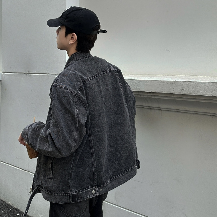 Áo Khoác Jacket Jean GODMOTHER Form Rộng Áo Khoác Denim Cổ Tàu Basic Phối Khoá Kéo Ngực Menswear | BigBuy360 - bigbuy360.vn