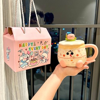 quà tặng Ly sứ uống nước hình dễ thương 400ml quà tặng cho bạn Rất ý nghĩa Có nắp kèm hộp quà TYB