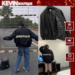 Áo Khoác Bomber ESSENTIAL 3 Lớp Nam Nữ Vải Gió Dù Chữ Cao Su Nổi Sắc Nét Phối Khóa Tay Áo AK218 