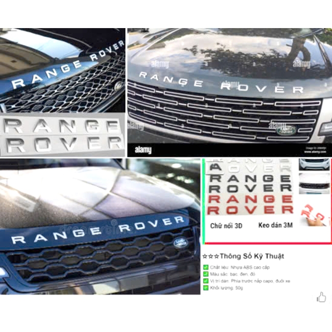 Tem Chữ Range Rover Trang Trí Viền Capo Ô Tô - Chữ Nổi Range Rover Dán Viền Nắp Capo