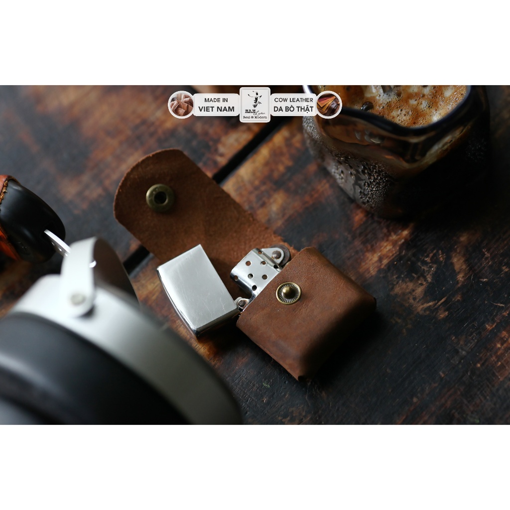 Bao đựng Zippo Da Bò Nâu Đất RAM Leaher bảo vệ chống trầy zippo