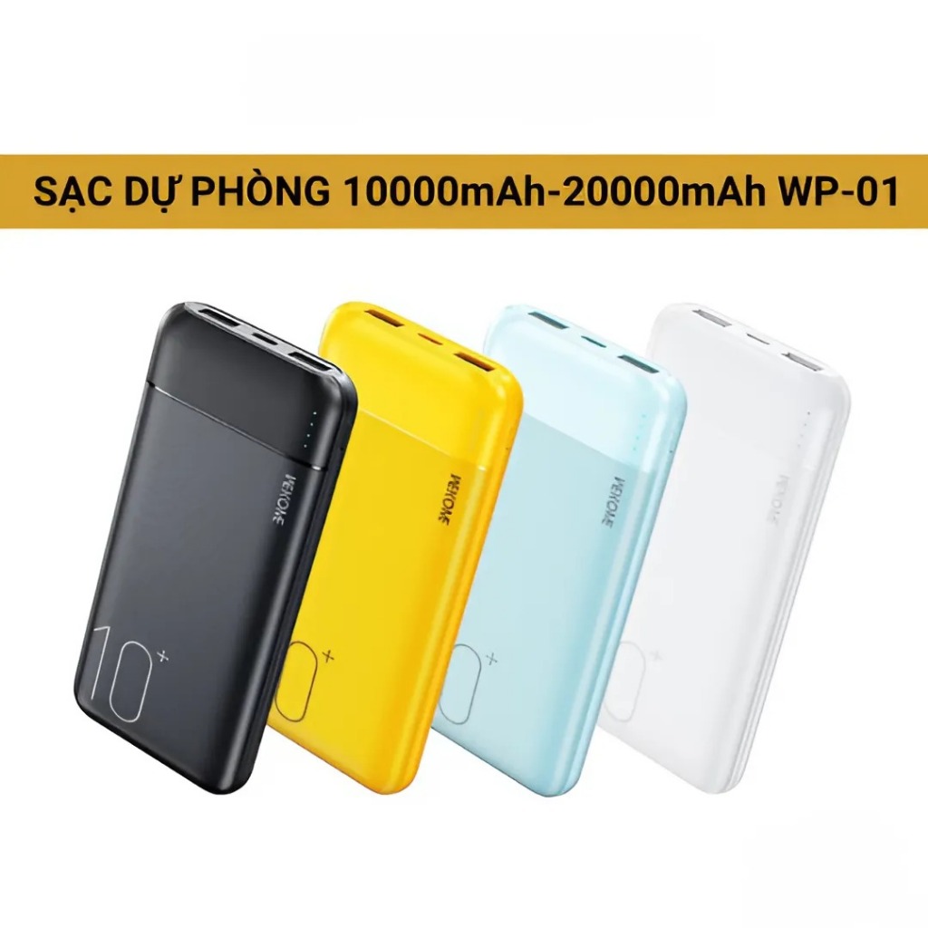 Sạc dự phòng Wekome, pin sạc dự phòng WP-01 10000mAh và WP-02 20000mAh hỗ trợ sạc 2 cổng tiện lợi