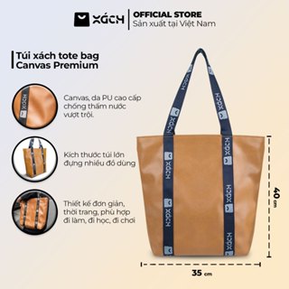 Túi xách nữ Tote Bag Canvas Premium XáchTM VN chất liệu da PU cao cấp, quai đeo in logo dài