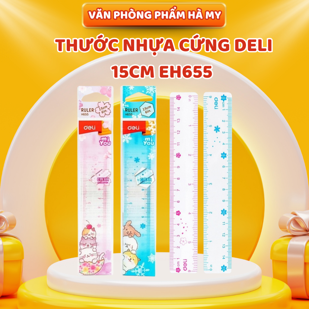 Combo 2 Cây Thước kẻ nhựa cứng mica 15cm Deli EH655