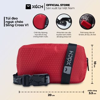 Túi đeo chéo ngực nam nữ Sling Cross V1 chính hãng XáchTM màu đỏ/ đen chất vải nylon chống thấm nước