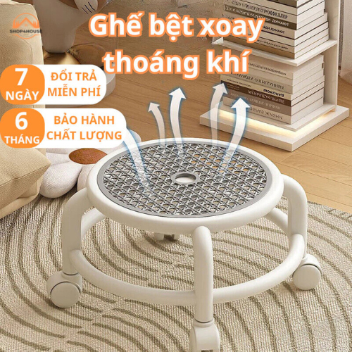 Ghế tròn xoay bệt có bánh xe đa năng xoay 360 độ , ghế nail , ghế bệt đóng hàng khung viền chắc chắn