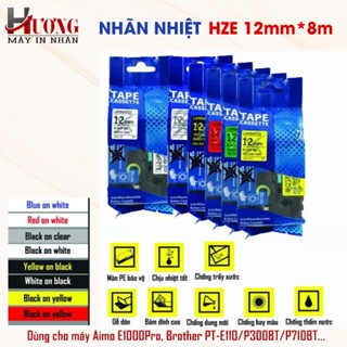  Tem Nhãn HZe 12mm*8M dùng cho máy in nhãn Brother Aimo  PT-E110 PT-E300VP E1000Pro...  