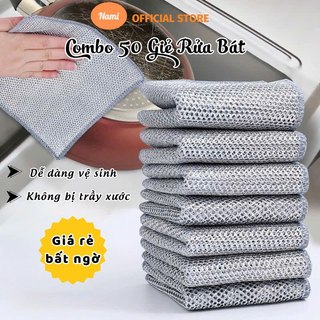 Set 50 Khăn Lưới Kim Loại Nami Dùng Lau Bát Chén Đĩa Cọ Rửa Xoong Nồi Chống Bám Dầu