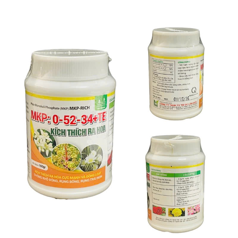 Phân Bón MKP 0-52-34+TE - Kích thích ra hoa đồng loạt, Chống rụng bông, rụng trái- Hủ 100gr