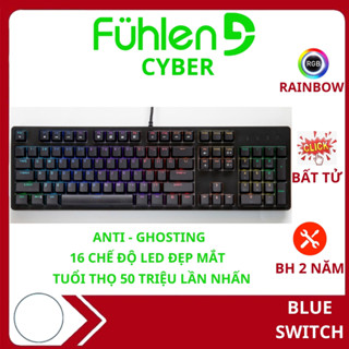 Bàn phím cơ Blue switch Fuhlen CYBER, Phím Gaming LED Rainbow 16 chế độ, bảo hành 24 tháng