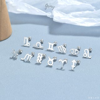 Khuyên tai thanh thẳng nam bạc 925 thiết kế mặt 12 cung hoàng đạo (1 chiếc) KN143 | GEMY SILVER