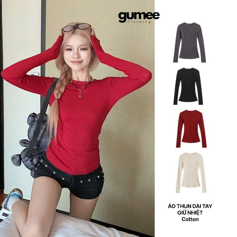 Áo dài tay ôm body nữ Gumee, áo giữ nhiệt tay dài bó fit dáng chất dày dặn mặc mùa đông co giãn- G02