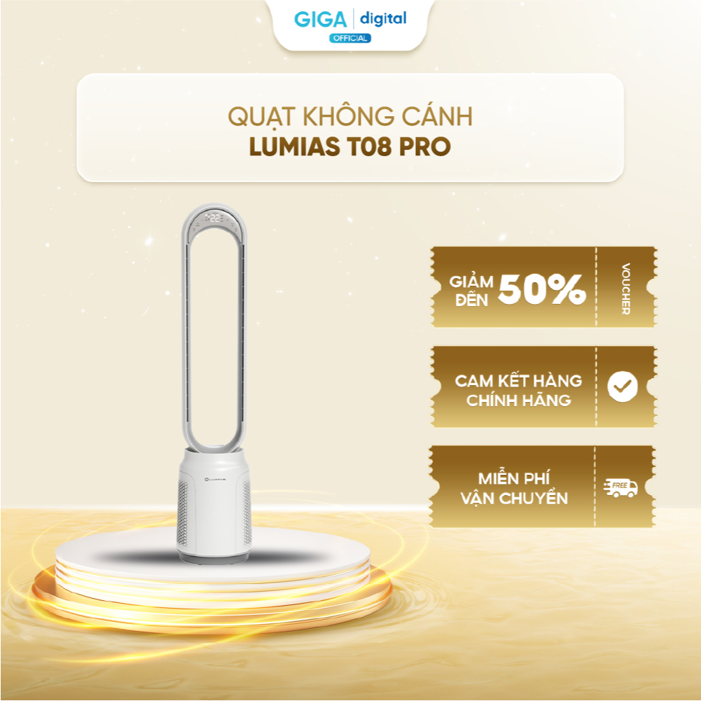 Quạt không cánh Lumias T08 Pro - 38W, 3 chế độ gió - Tia UV khử khuẩn