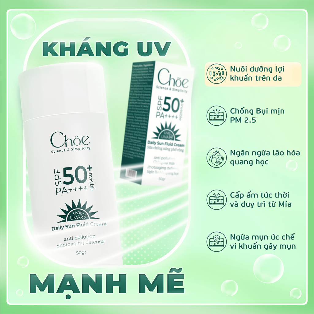 Kem chống nắng phổ rộng Choe SPF 50 PA++++ Daily Sun Fluid Cream - Ngăn ngừa lão hóa Chống bụi mịn 