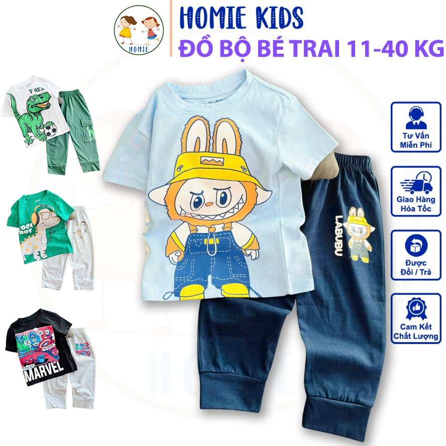 Bộ quần áo bé trai size đại 11-40 kg set đồ bộ trẻ em tay ngắn quần dài thun cotton in hình labubu c