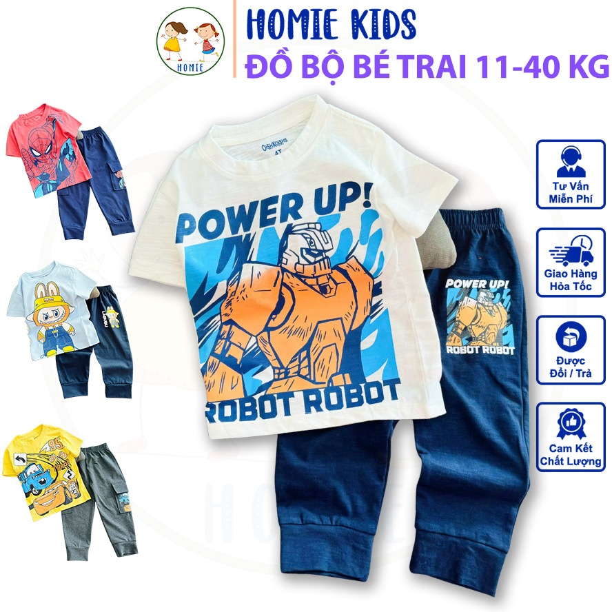 Set áo tay ngắn quần dài bé trai 11-40 kg đồ bộ trẻ em cotton in hoạt hình ôtô khủng long capybara l