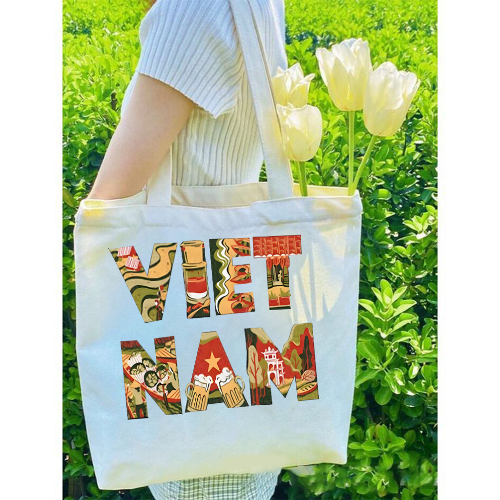 Túi tote in hình Việt Nam trong tôi nghệ thuật độc đáo-Túi vải canvas đi chơi đi học thời trang dễ thương TOTa06