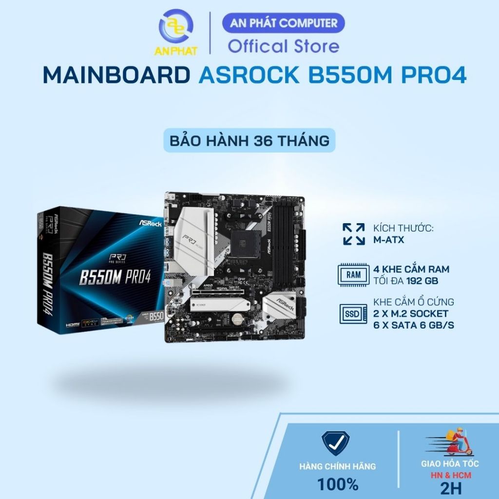 Bo mạch chủ (Mainboard) ASROCK B550M Pro4 (Chính hãng - BH 3 năm - xuất hóa đơn vat đầy đủ)