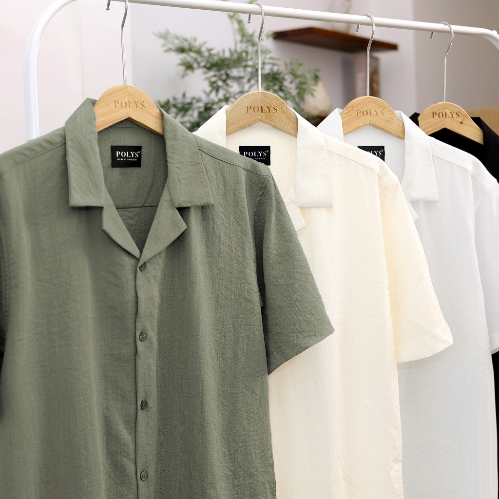 Áo Sơ Mi Đũi Nam POLYS Tay Ngắn Cổ Vest 4 Màu, Vải Đũi Tơ Co Giãn Thấm Hút Tốt SƠ MI ĐŨI NGẮN TAY