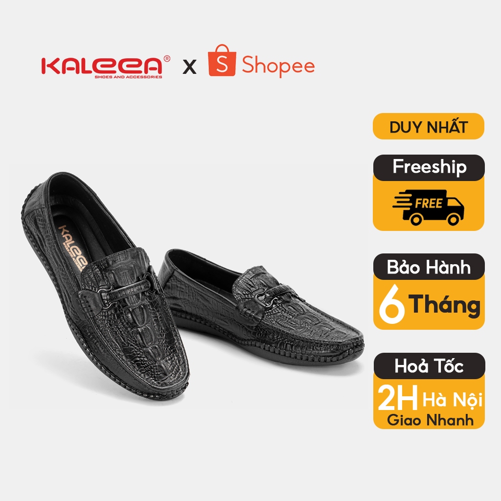 Giày Nam Da Bò Dập Vân Cá Sấu Đế Cao 3p (Mặt trang trí giày ngẫu nhiên) - Kaleea IS60