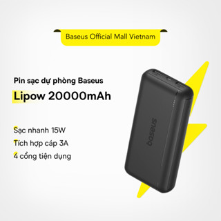 [HCM Hoả tốc] Pin sạc dự phòng Baseus Lipow 20000mAh Sạc nhanh 15W tích hợp cáp 3A tương thích Xiaomi HUAWEI
