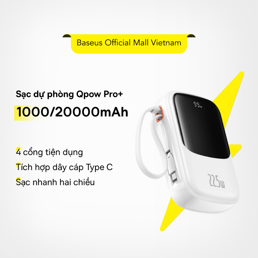 [MỚI] Sạc dự phòng 4 cổng Baseus Qpow Pro+10000 mAh/20000mAh 22.5W-Sạc nhanh Type-C tích hợp cáp và màn hình kỹ thuật số | BigBuy360 - bigbuy360.vn