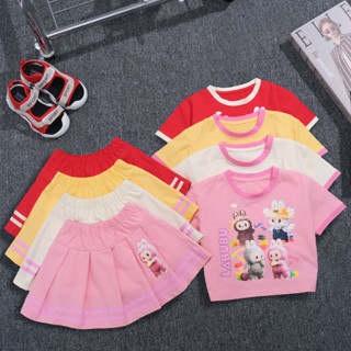 Set bộ áo thun chân váy hình LABUBU cho bé gái RAZAK'S cotton thoáng mát cho bé từ 13kg-36kg