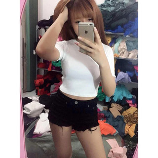 Áo croptop trơn thun gân tăm nữ tay ngắn