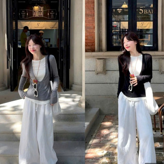 Áo Thun Zip Tay Dài Phối Layer Basic, Áo Thun Nữ Phong Cách Thượng Hải - Hoài Huyền Store - S127