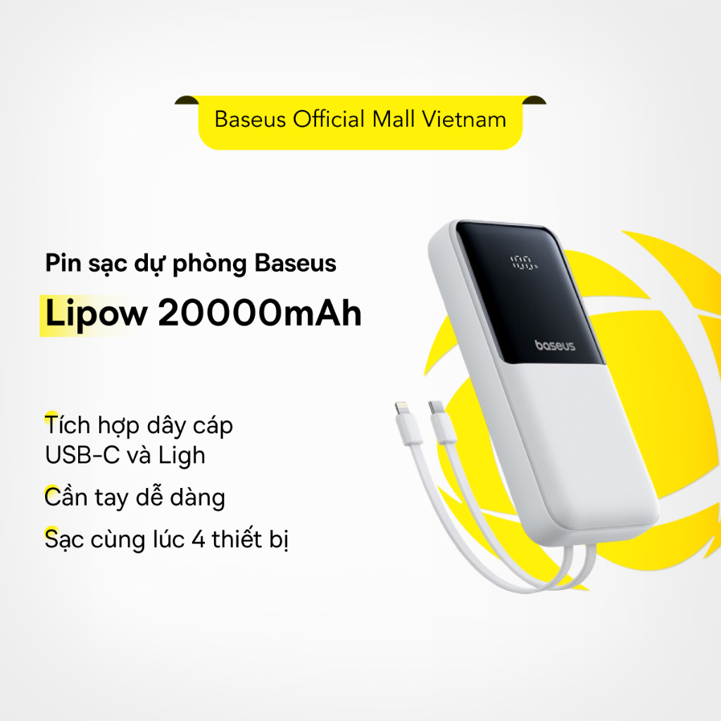 Sạc dự phòng Baseus Lipow 10000 mAh & 20000mAh 22.5W sạc nhanh thích hợp với mọi thiết bị