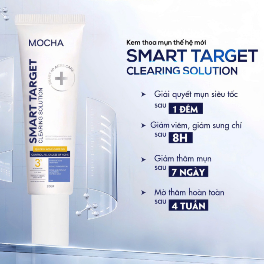Kem Dưỡng Giảm Mụn Chuyên Sâu Nhanh Sau 8h Mocha Smart Target Clearing Solution, Giảm Sưng Viêm, Hạn Chế Thâm Sẹo