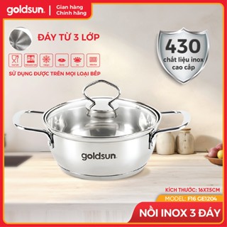 Nồi inox 3 đáy Goldsun size16 GE1204 dùng được trên bếp từ.