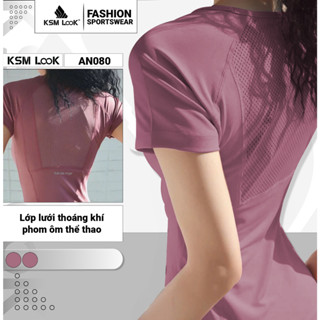 Áo thun thể thao nữ phối lưới đan thoáng khí, áo tập gym nữ thiết kế ôm dáng, năng động - AN515