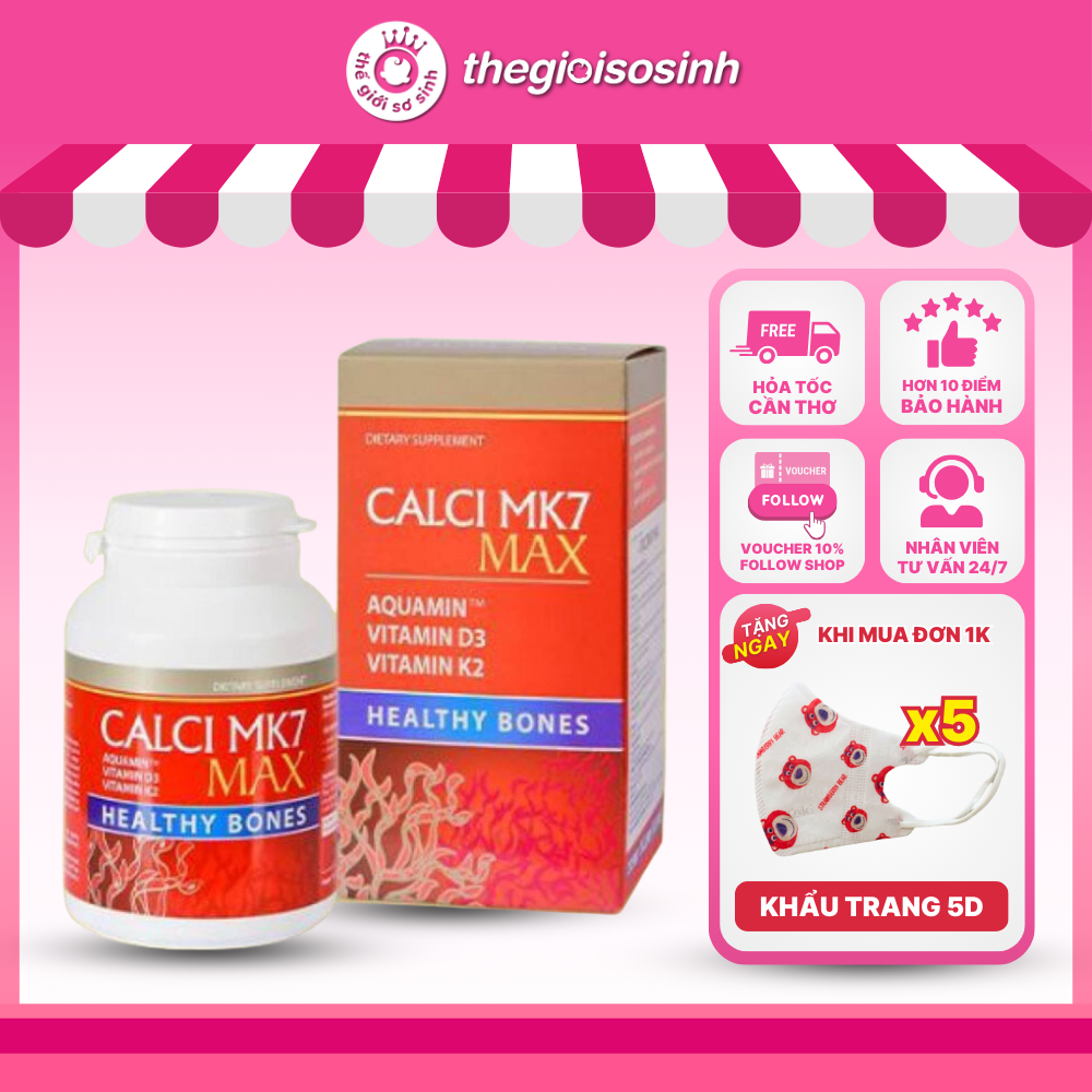 [✨HT CẦN THƠ+QUÀ XỊN] Calci MK7 Max - Viên Uống Bổ Sung Canxi Tảo Đỏ Tự Nhiên, Vitamin D3, MK7 Hộp 6