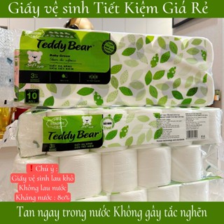  Giấy vệ sinh TIẾT KIỆM GIÁ RẺ TEDDY BEAR ECO GREEN Chất Lụa Trắng mềm ép hoa tinh tế tiết kiệm tan trong nước 
