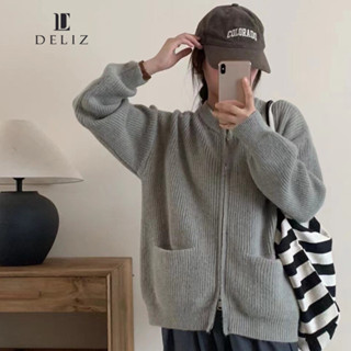Áo khoác cardigan len khóa zip kéo kiểu hàn tông màu vintage form đẹp thời trang Deliz