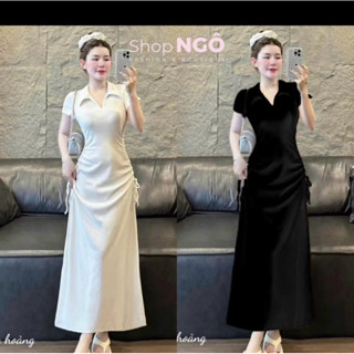 đầm dáng dài có cổ tay ngắn rút dây 2 bên bigsize 45-120kg