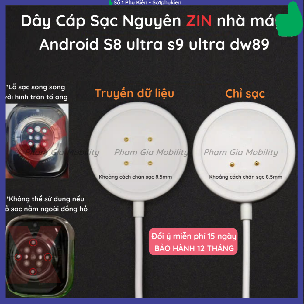 [Bảo hành 12th] Dây cáp sạc đồng hồ Smart Watch S8 S9 Ultra DW89 CDS9 CD99 DW88 GS29 đồng hồ thông m