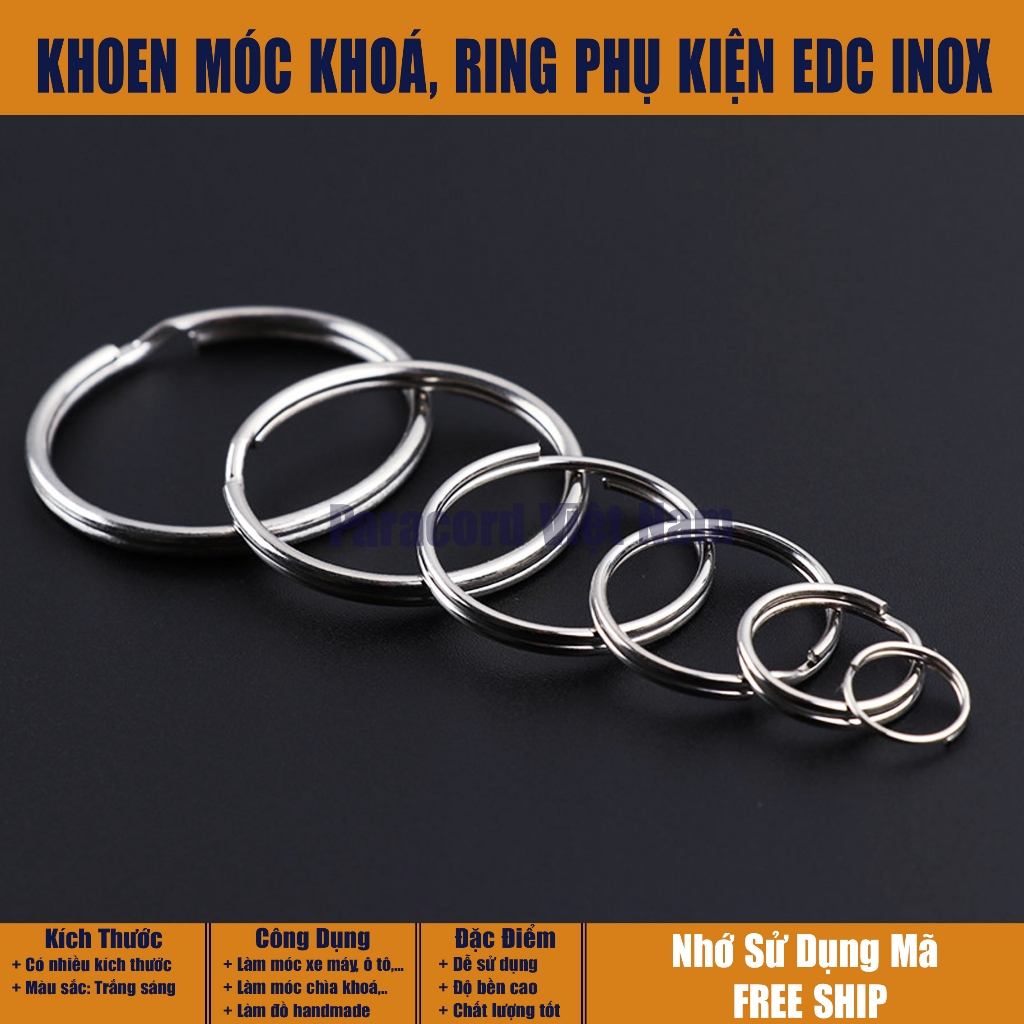 Khoen móc khóa, ring phụ kiện EDC inox 304 tròn -10 cái
