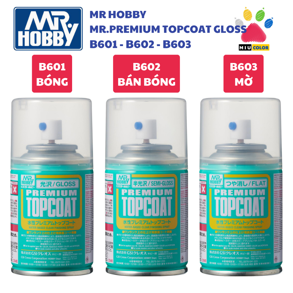 TOPCOAT MR.HOBBY - MR.PREMIUM - Sơn phủ mô hình cao cấp gốc nước ( Bóng - Bán bóng - Mờ ) 88 ml