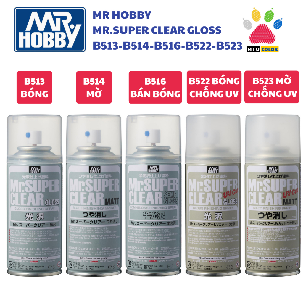 TOPCOAT MR.HOBBY - MR.SUPER CLEAR - Sơn phủ mô hình siêu trong suốt chống tia UV ( Bóng - Bán bóng -