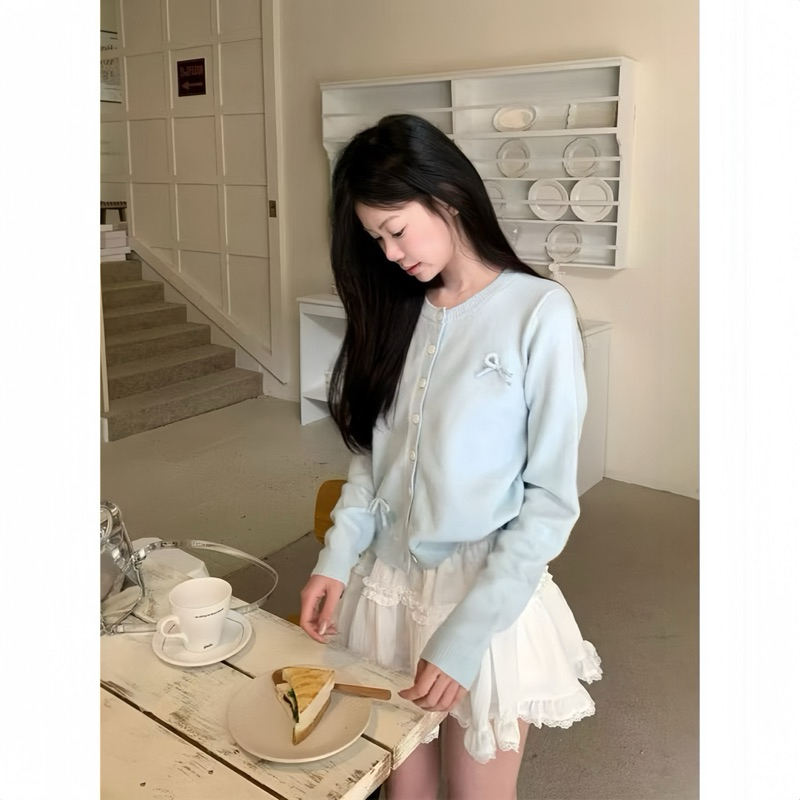 Sét Váy Cute Gồm Áo Cardigan Xanh + Chân Váy Xoè | BigBuy360 - bigbuy360.vn