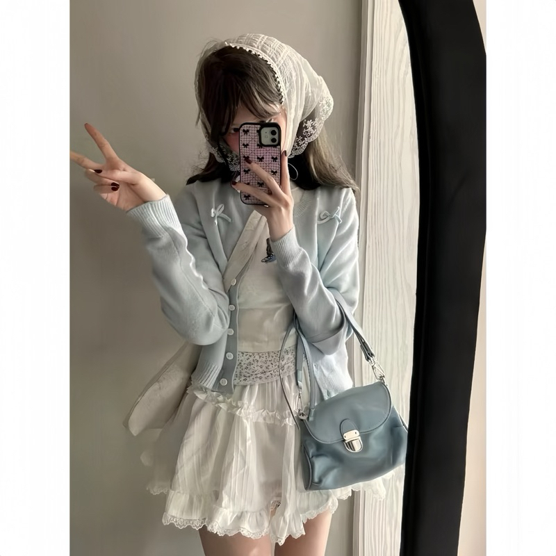 Sét Váy Cute Gồm Áo Cardigan Xanh + Chân Váy Xoè | BigBuy360 - bigbuy360.vn