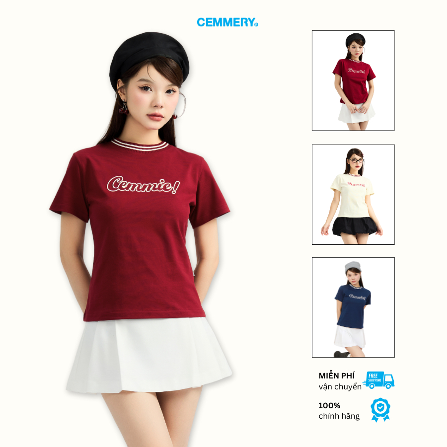Áo Baby Tee CEMMERY Local Brand Chính Hãng Cemmie Baby Tee Vải Cotton 2 chiều Cổ Dệt Hình Thêu 3 Màu | BigBuy360 - bigbuy360.vn