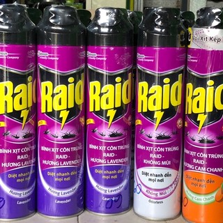 Bình xịt muỗi xịt côn trùng Raid 600ml/chai- Vòi xịt képhương chanh,hương lavender