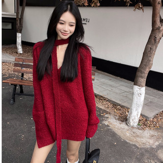   Sẵn  Áo len đỏ nữ dài tay cổ chữ V hàng form rộng thoải mái order nhà Oanhdilys  ảnh thật chính chủ  