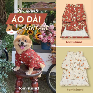 ( THIẾT KẾ ĐỘC QUYỀN ) Áo Dài Tết Nhung Tăm Hoạ Tiết Hoa Thu Đông Cho Chó Mèo - Áo Dài Cho Thú Cưng (XS-XL)-Siêu Mềm Mại