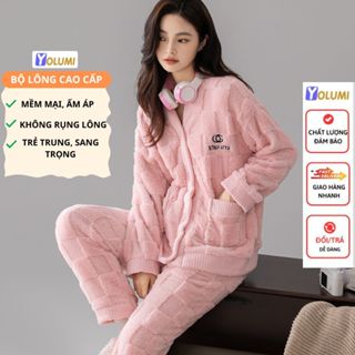  Bộ Ngủ Mùa Đông Nữ Đồ Ngủ Lông Cừu Cao Cấp Mềm Mại Ấm Áp Phong Cách Thanh Lịch Trẻ Trung YOLUMI 