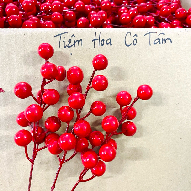 100 Nhánh cành đào đông đỏ cành đào 12 nhành trang trí oản phụ kiện tết giỏ quà tết